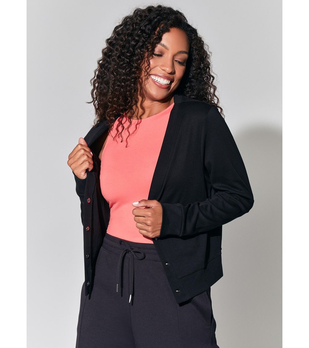 Cardigan Curto Pima Interlock 21582 Preto P