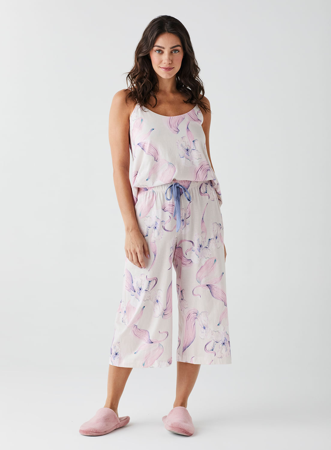 Calça de Pijama de Algodão Pantacourt Estampada 27707