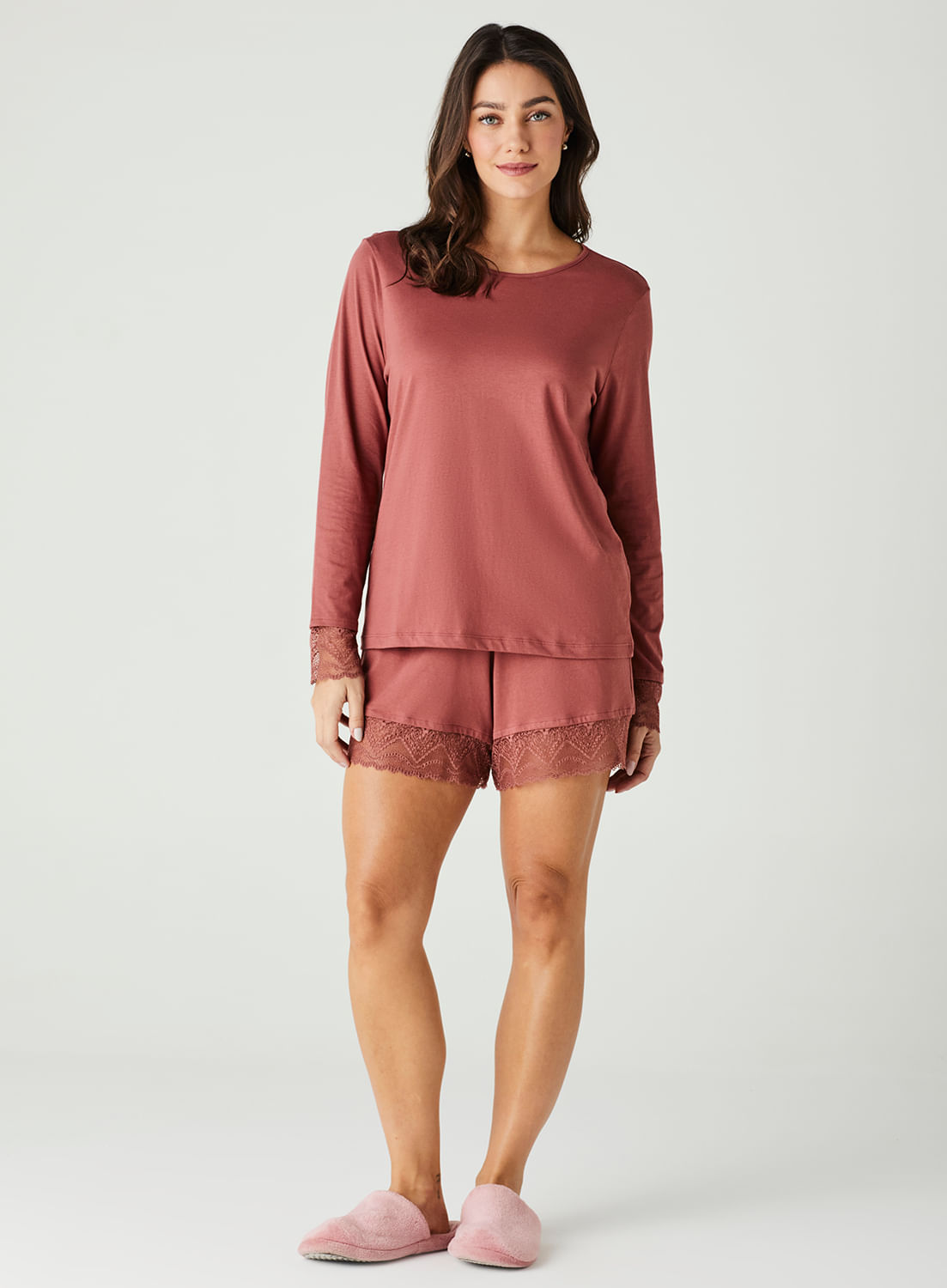 Shorts de Pijama de Algodão com Renda 20702