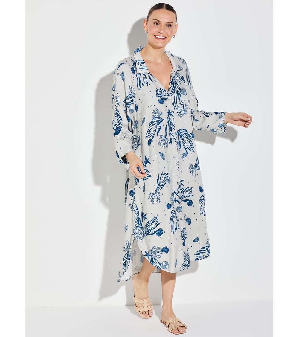 Camisão Midi Estampado 15790 Fundo do Mar M