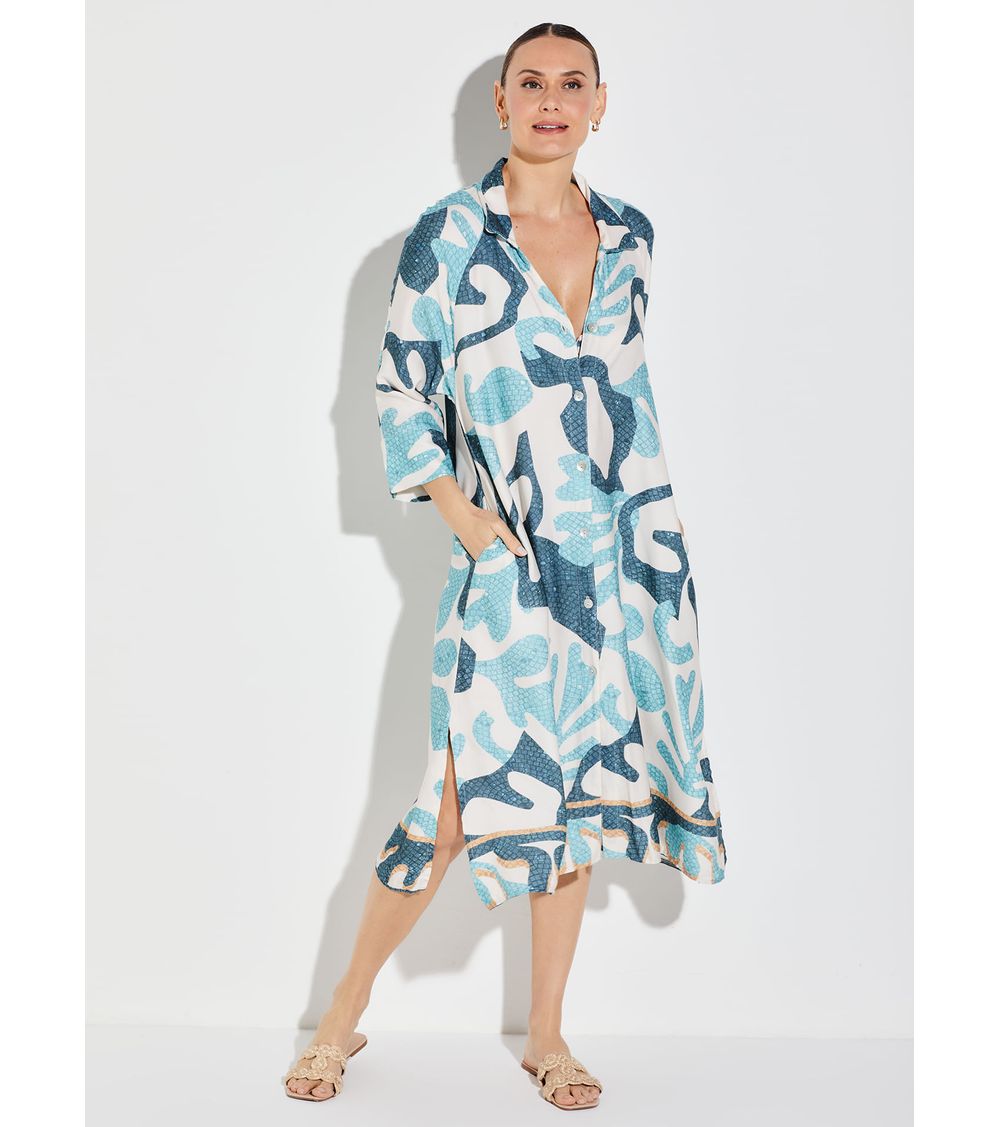 Camisão Midi Estampado 15790 Mosaico Tropical GG