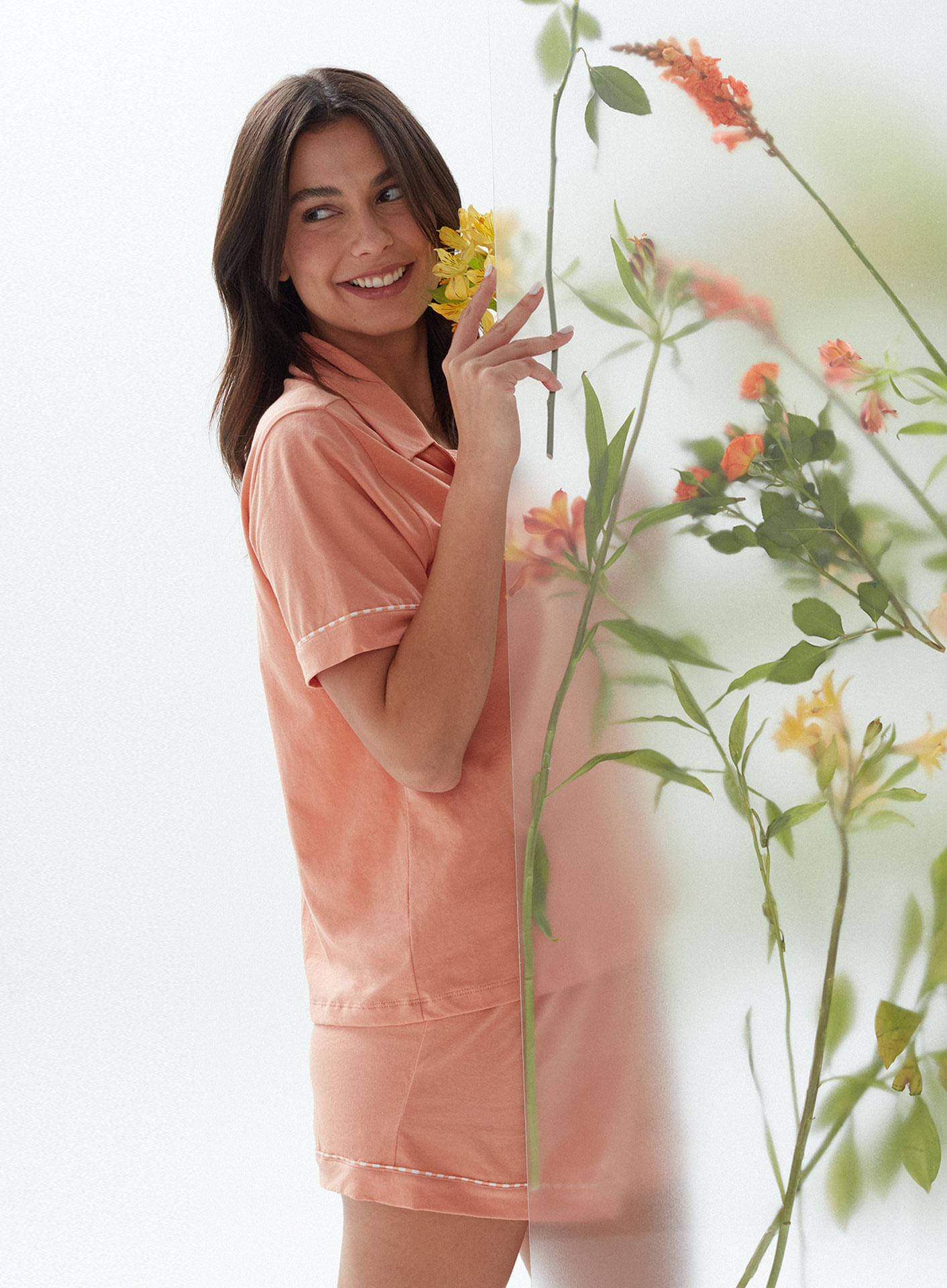 Blusa de Pijama de Algodão Manga Curta 21505