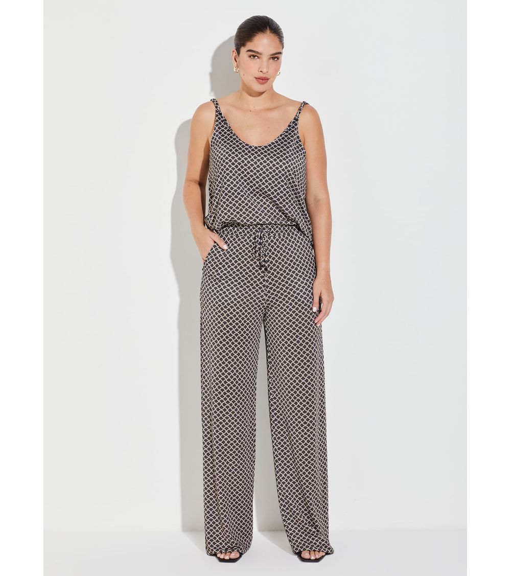 Calça Pantalona Tricot Like Estampada 15851 Curvas Poentes 44