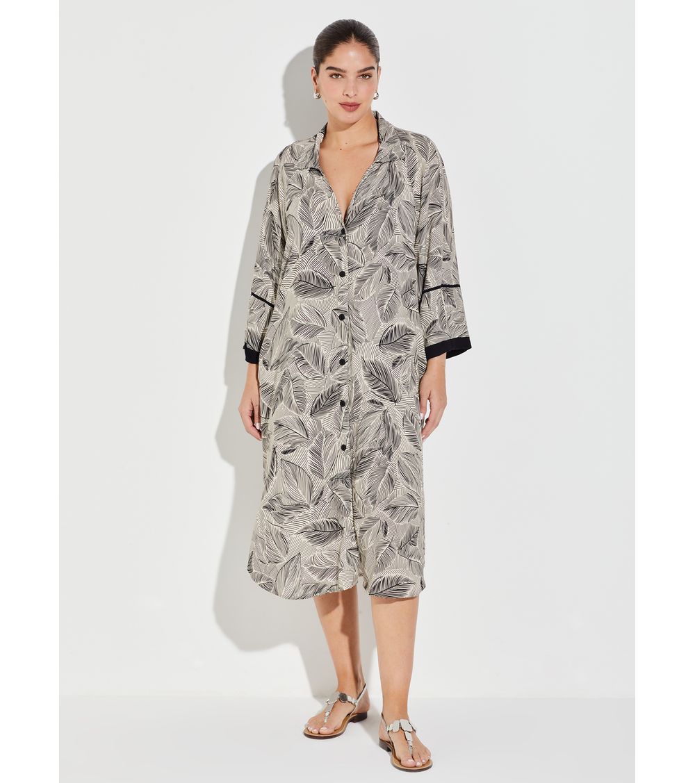 Camisão Midi Amplo Estampado 15860 Dança das Folhas M