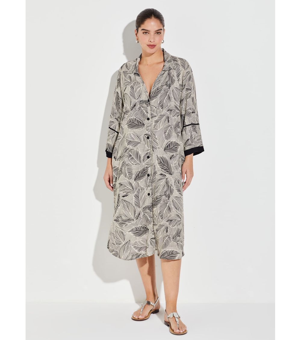 Camisão Midi Amplo Estampado 15860 Dança das Folhas GG