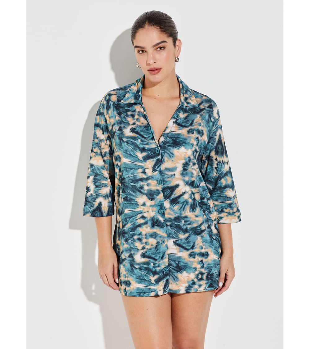 Camisão Curto Tricot Like Estampado 15856 Melodia do Mar G