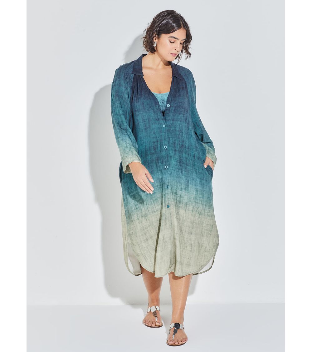 Camisão Midi Amplo Estampado 15860 Nuances do Mar M