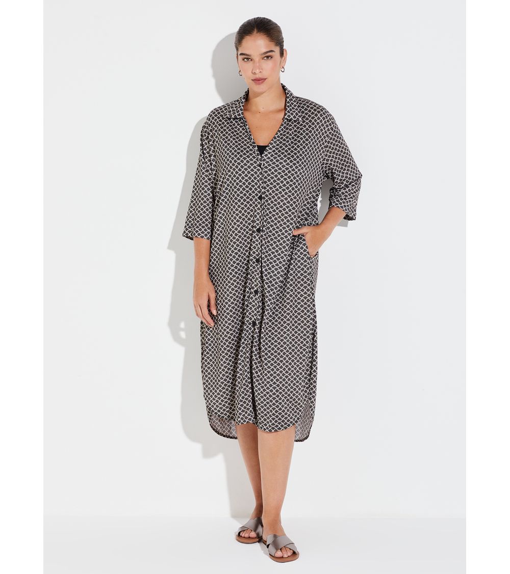 Camisão Midi Tricot Like Estampado 15857 Curvas Poentes M