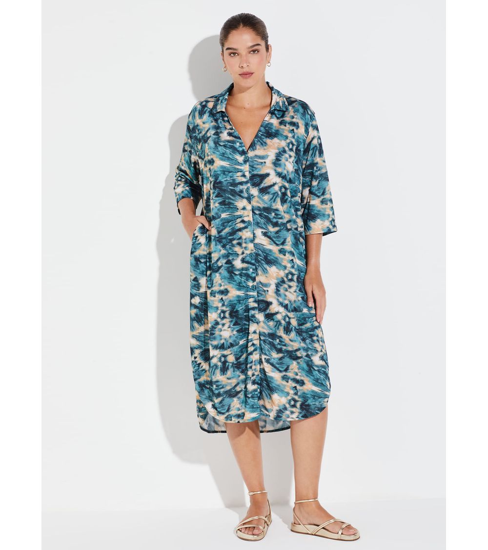 Camisão Midi Tricot Like Estampado 15857 Melodia do Mar M