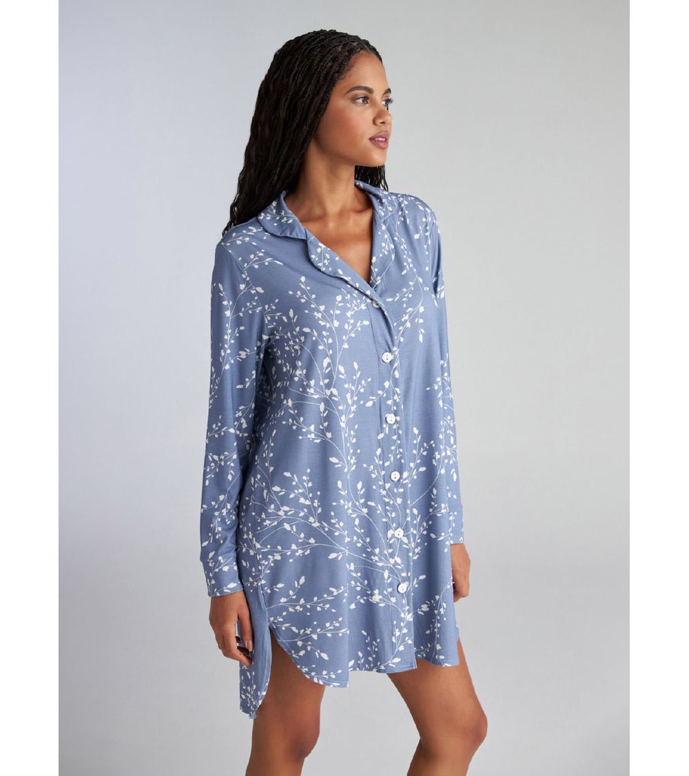 Camisão de Pijama Manga Longa 29805 Floral Lilac Blue M
